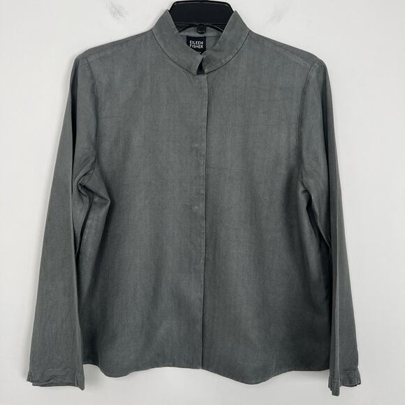 Vintage - Eileen Fisher Woman’s Small Jacket Blazer Gray Herringbone 100% Silk - Picture 1 of 9